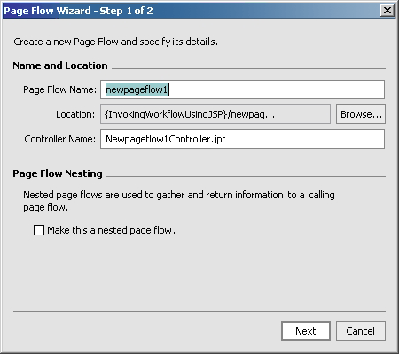 Page Flow Wizard - Step 1 of 2